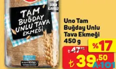 UNO TAM BUĞDAY UNLU TAVA EKMEĞİ 450 G UNO TAM BUĞDAY UNLU TAVA EKMEĞİ 450 G